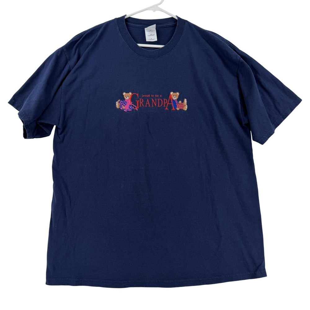 Vintage Proud Grandpa Shirt Mens XL Blue Proud Teddy Bear Graphic Tee Gildan